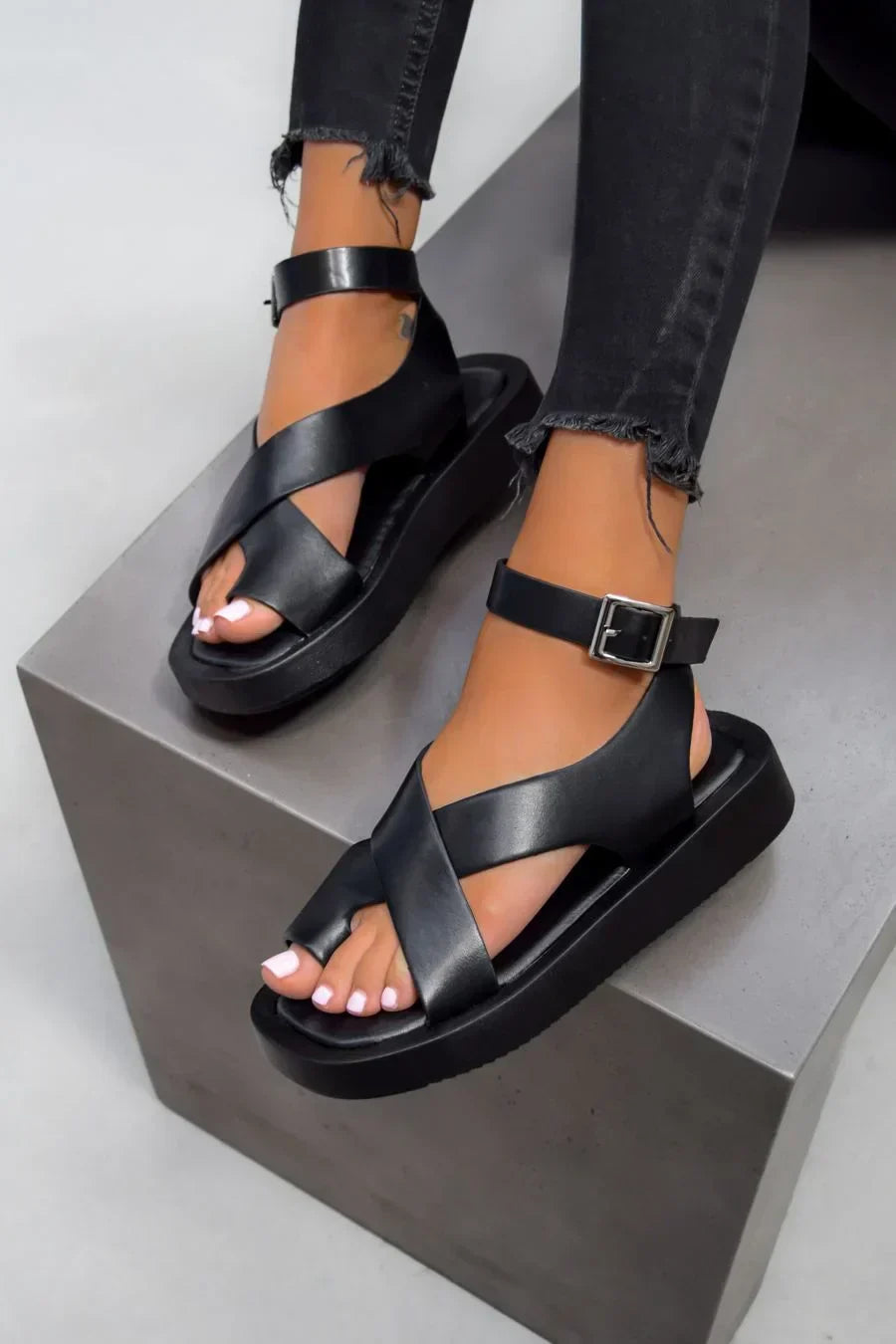 Caroline | Women's Platform Flat Buckle Sandals