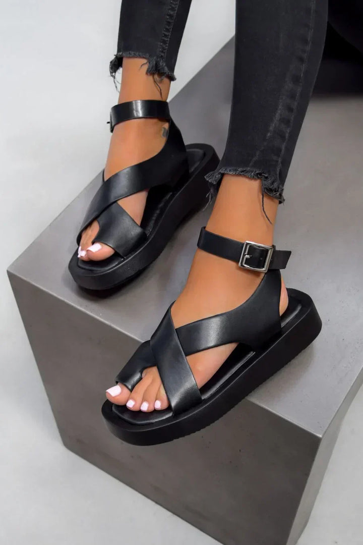 Caroline | Women's Platform Flat Buckle Sandals