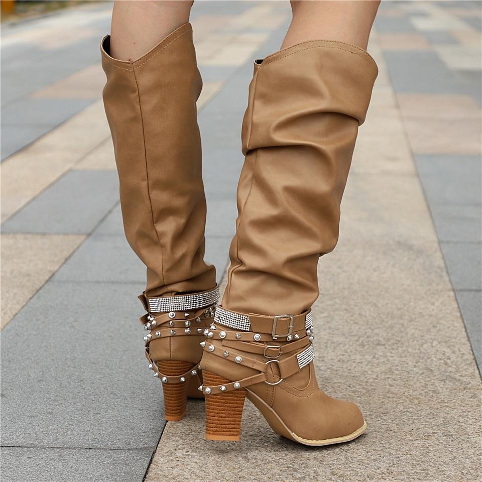 Pam™ | Women's Knee-High Boots - Slouchy Design - Block Heel