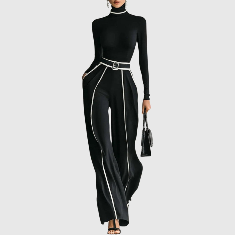 Sophisticated Two-Piece Set with Turtleneck Top and Wide-Leg Pants