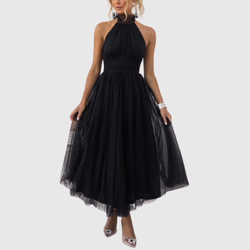 Aylin | Women's Sleeveless Halter-Neck Midi Prom Dress