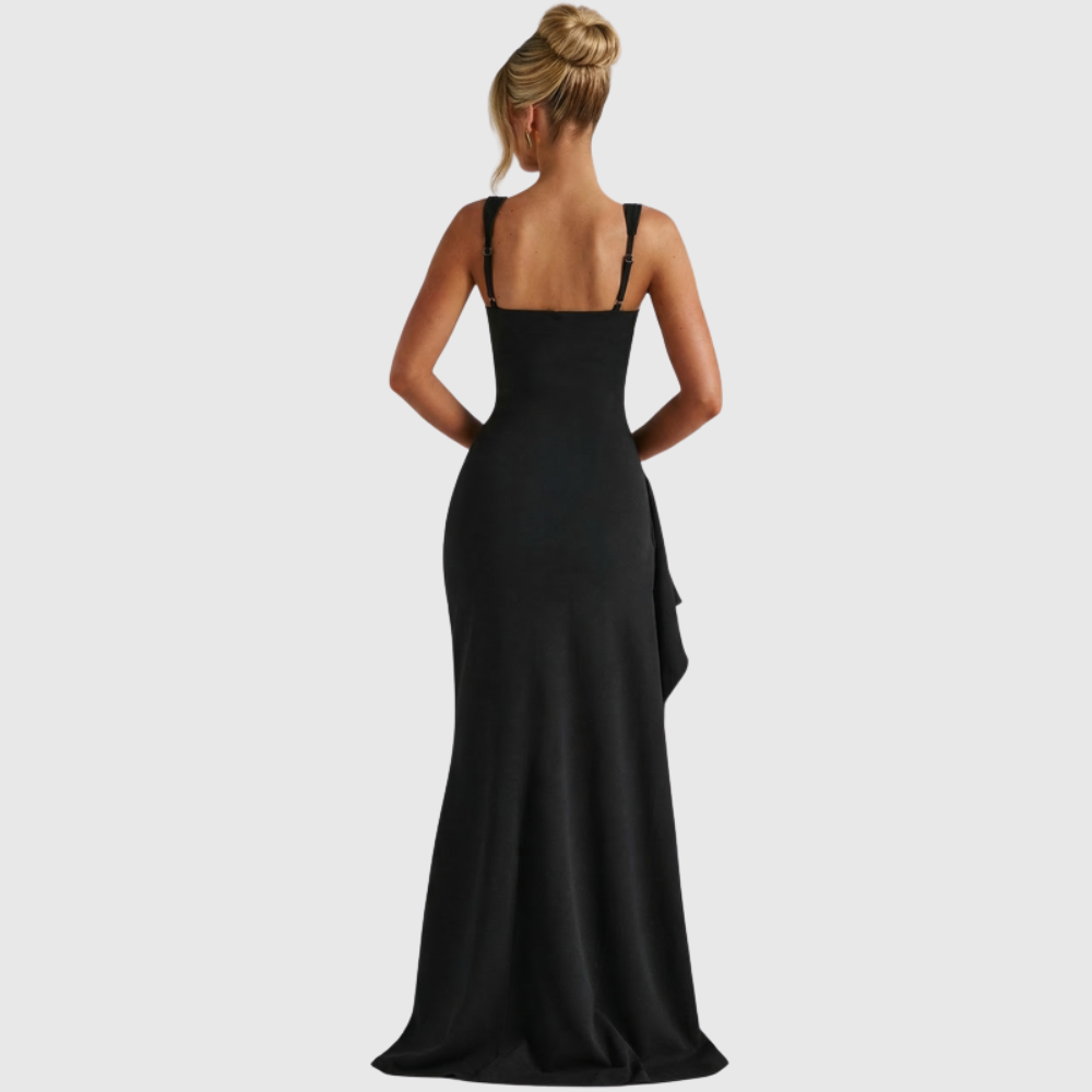 Women’s Elegant Bodycon Slip Maxi Dress with Leg Split and Open Back