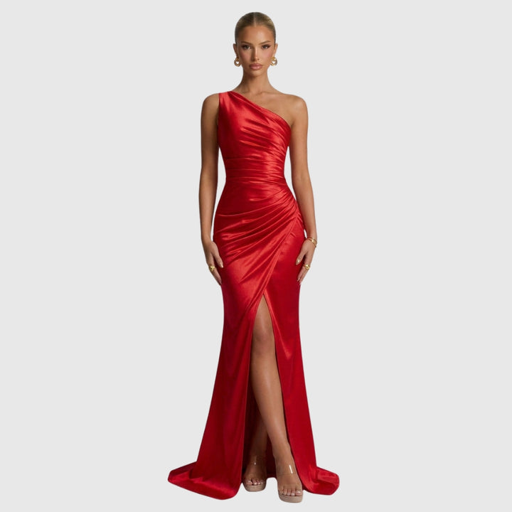 Daphne | Women's One-Shoulder Satin Maxi Prom Dress with Split