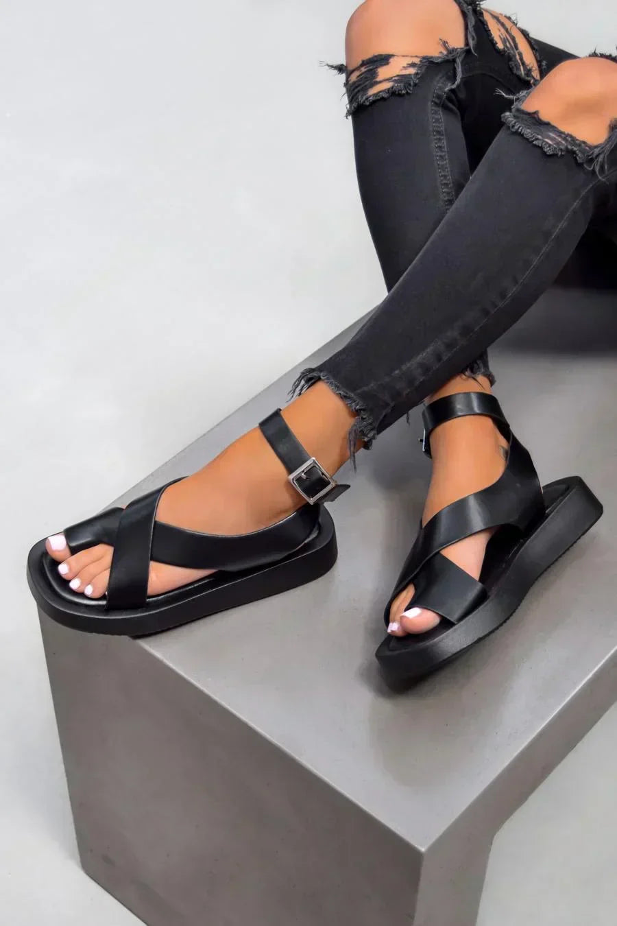 Caroline | Women's Platform Flat Buckle Sandals