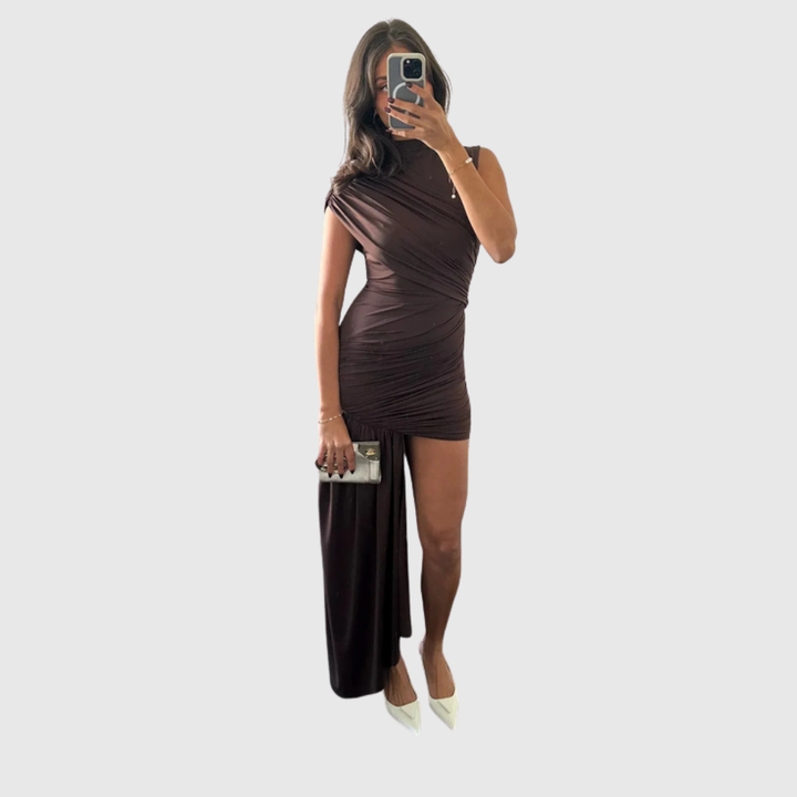 Jenna | Women's High Neck Ruched Draped Mini Cocktail Dress