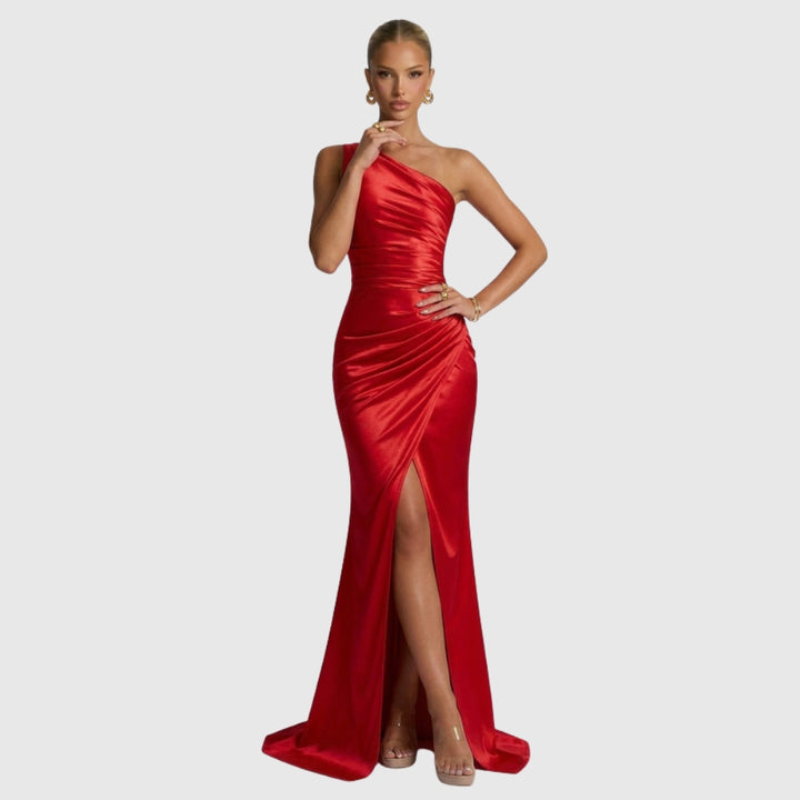 Daphne | Women's One-Shoulder Satin Maxi Prom Dress with Split