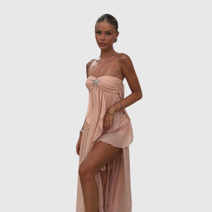 Imogen | Women's Strapless Ruffled Maxi Wedding Guest Dress