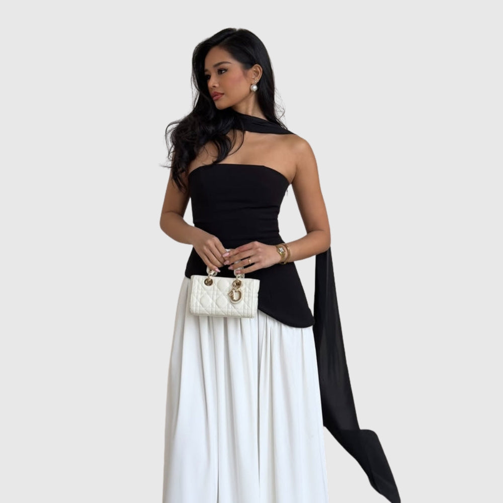 Lucinda | Women's Strapless Maxi Wedding Guest Dress with Scarf