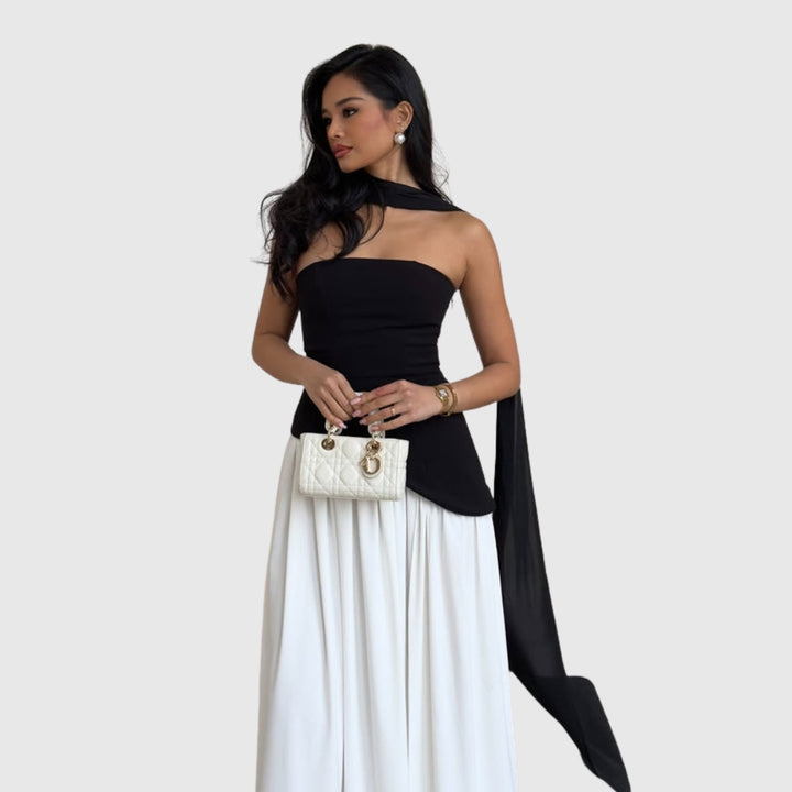Lucinda | Women's Strapless Maxi Wedding Guest Dress with Scarf