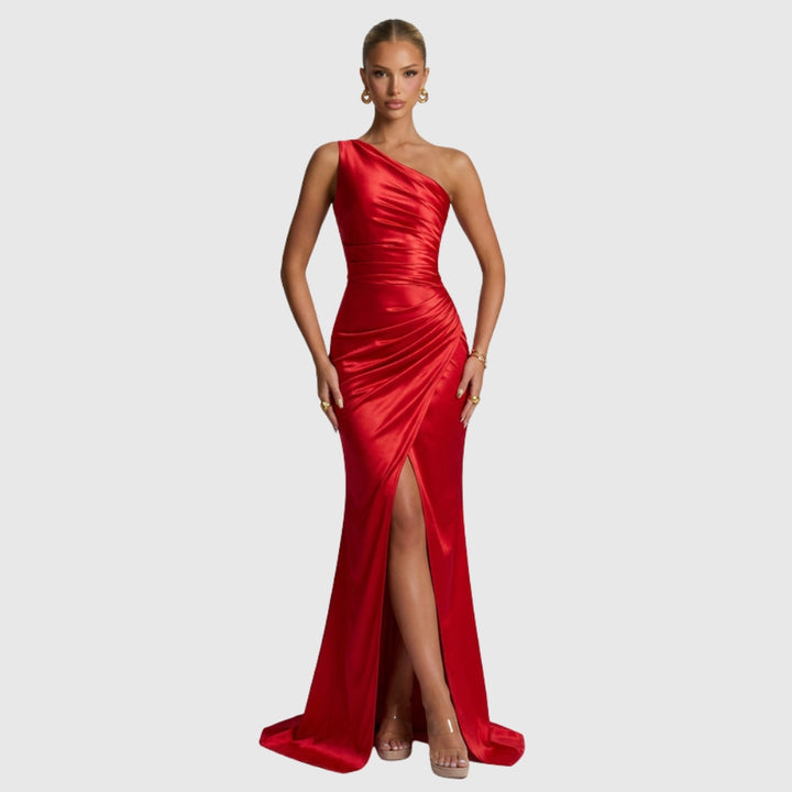 Daphne | Women's One-Shoulder Satin Maxi Prom Dress with Split