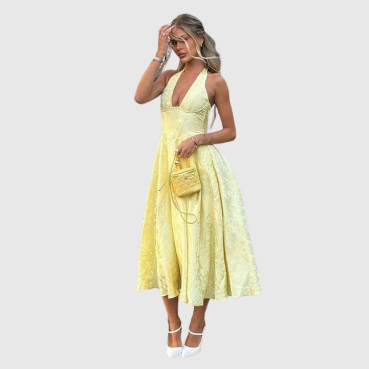Rosalie | Women's Halter-Neck Midi Wedding Guest Dress