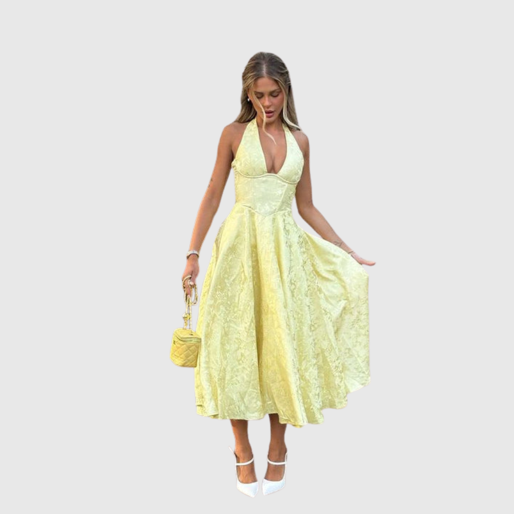 Rosalie | Women's Halter-Neck Midi Wedding Guest Dress