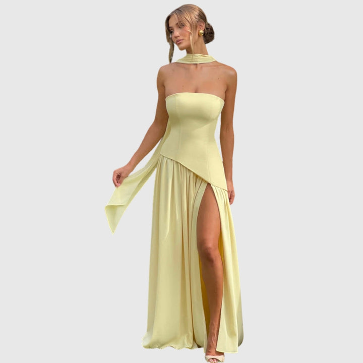 Lucinda | Women's Strapless Maxi Wedding Guest Dress with Scarf