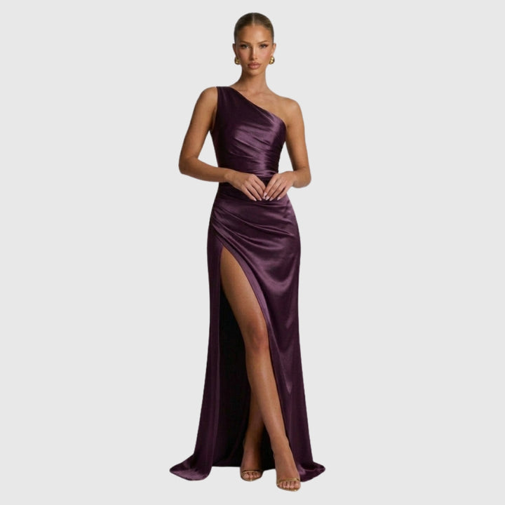 Daphne | Women's One-Shoulder Satin Maxi Prom Dress with Split