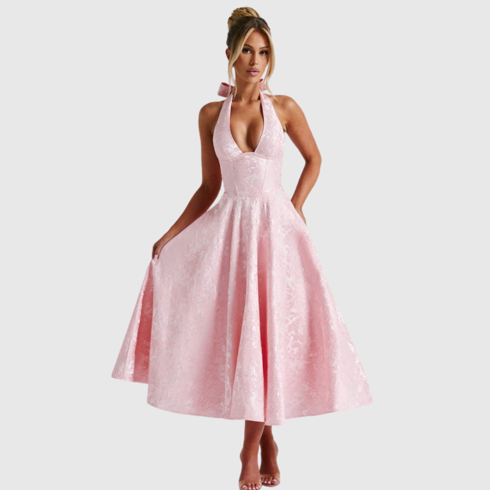 Rosalie | Women's Halter-Neck Midi Wedding Guest Dress