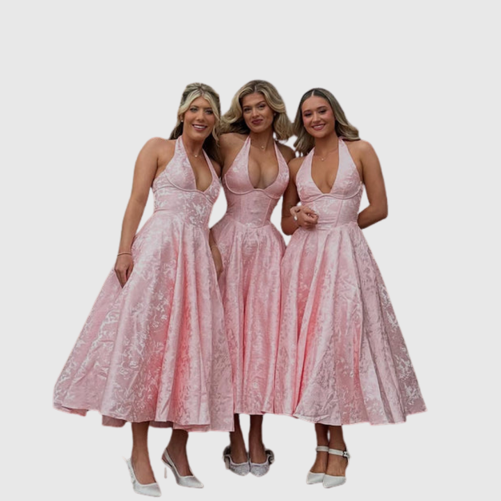 Rosalie | Women's Halter-Neck Midi Wedding Guest Dress