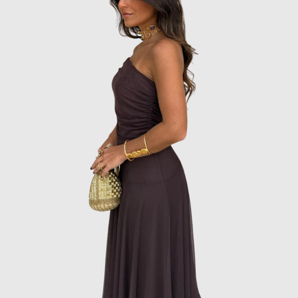 Off Shoulder Chiffon Maxi Dress