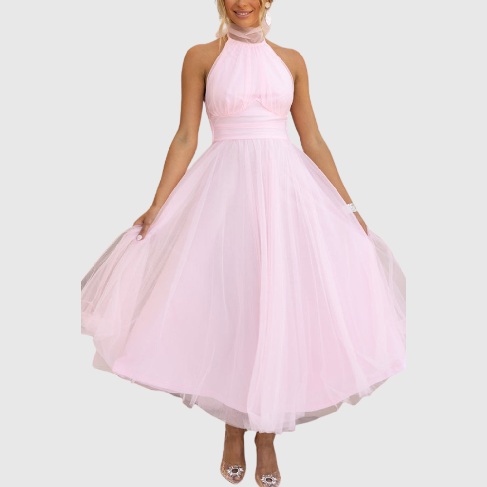 Aylin | Women's Sleeveless Halter-Neck Midi Prom Dress