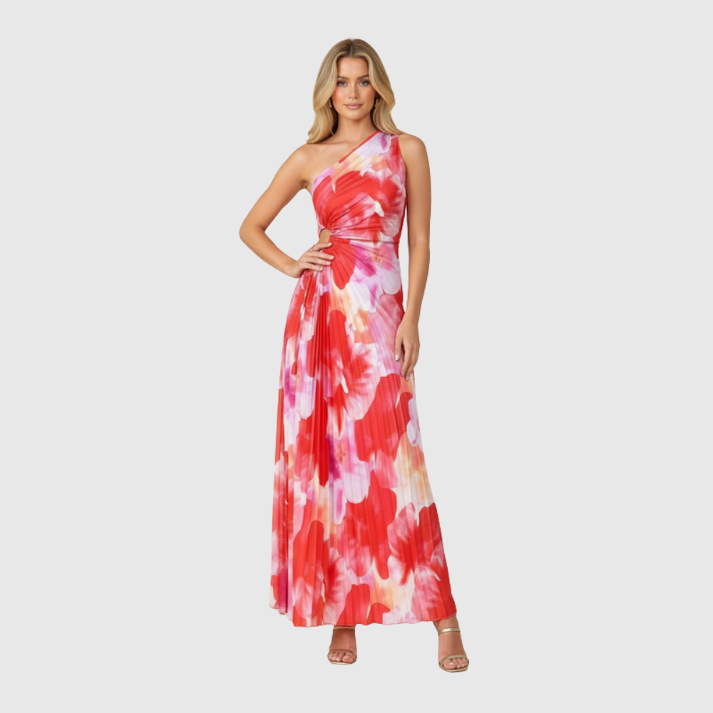 Juniper | Women's One-Shoulder Floral Pleated Maxi Wedding Guest Dress