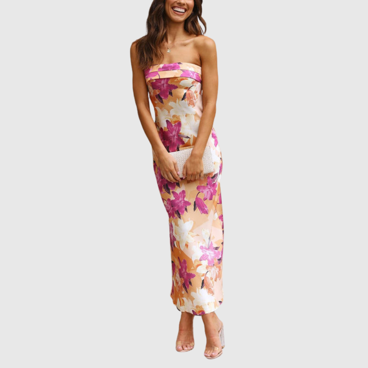 Linnea | Women's Floral Strapless Maxi Wedding Guest Dress