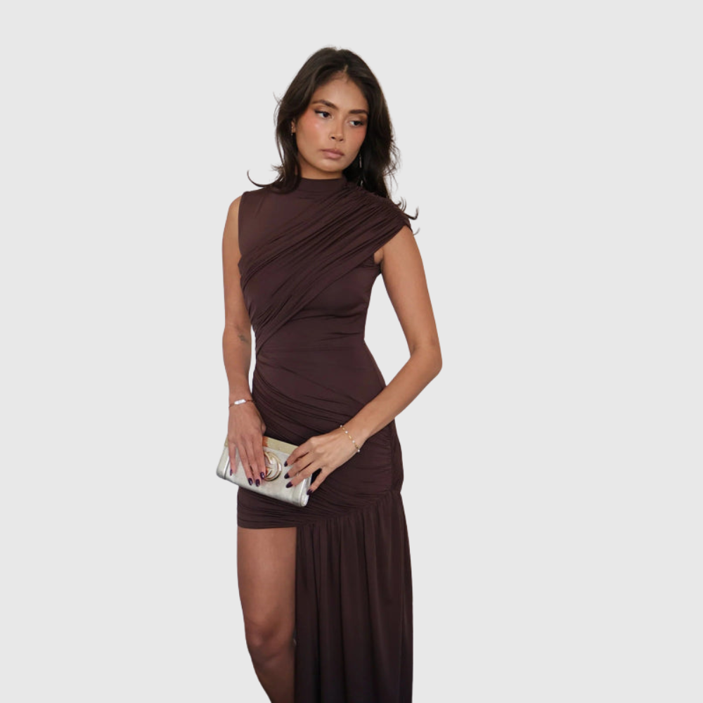Jenna | Women's High Neck Ruched Draped Mini Cocktail Dress