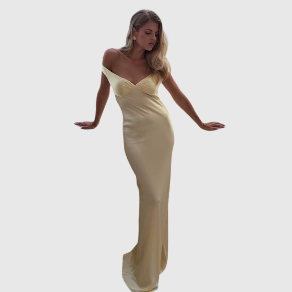 Alicia | Women's Off-Shoulder Satin Maxi Wedding Guest Dress
