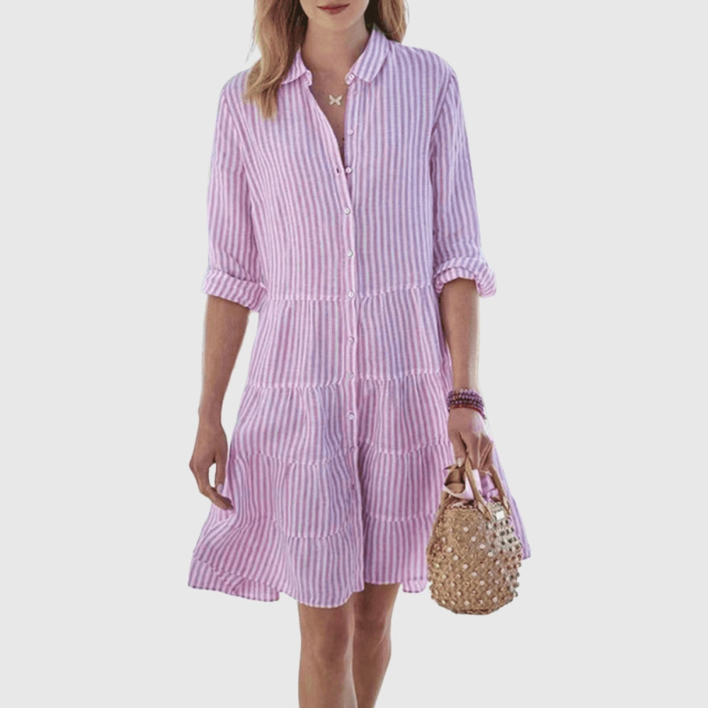 Cassandra™ | Breezy Striped Dress With Buttons