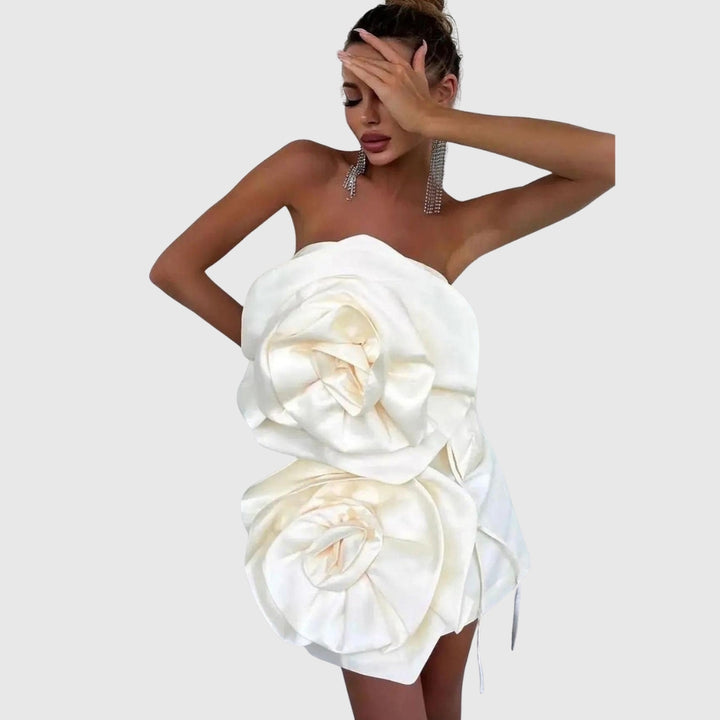 Anna | Women's Strapless Mini Dress with Flower Details