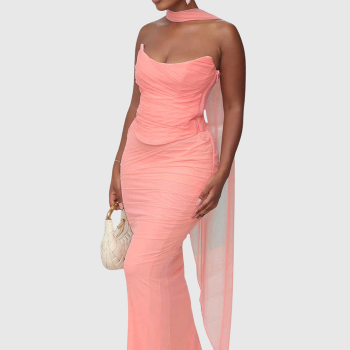 Bindi | Women's Strapless Maxi Wedding Guest Dress with Scarf