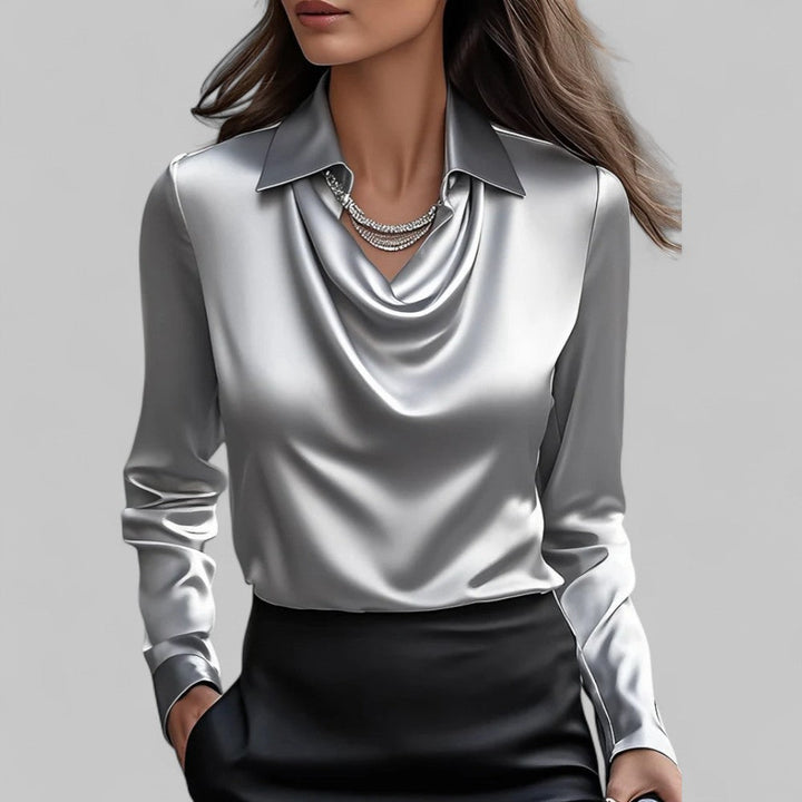 Isla Draped Fit Blouse | Draped Neck Long Sleeve Blouse