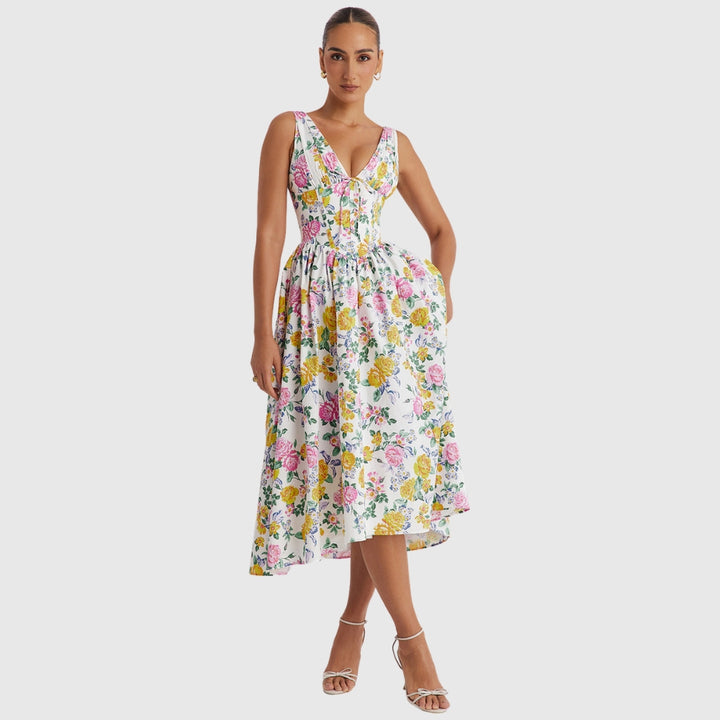 Michelle | Women's Floral Sleeveless Midi Spring Dress