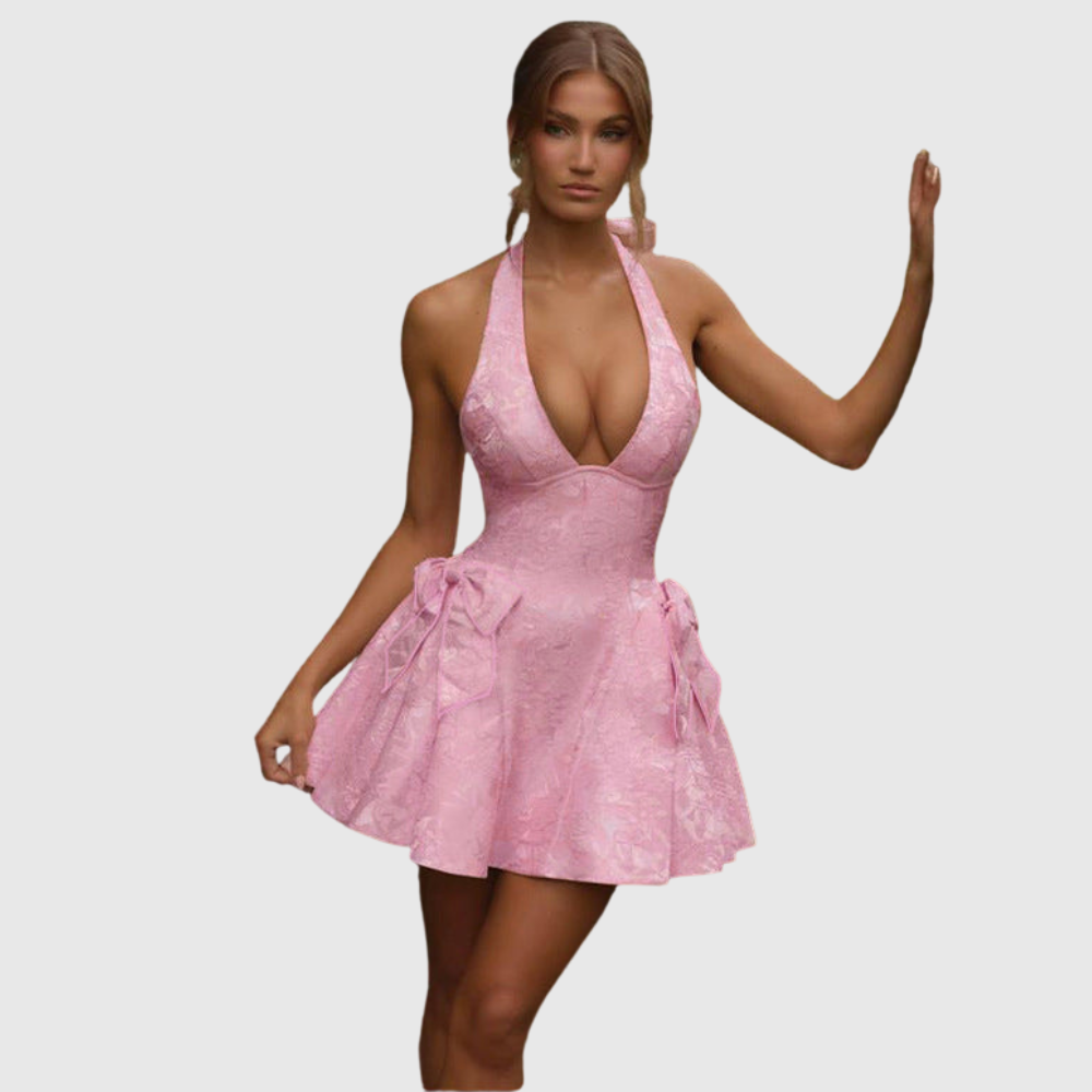 Estrella | Women's Sleeveless Halterneck Mini Prom Dress with Bows