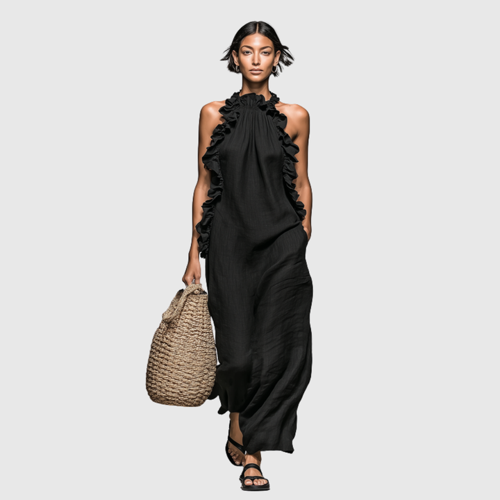 Women's Minimalist Linen-blend Sleeveless Maxi Dress With Ruffle