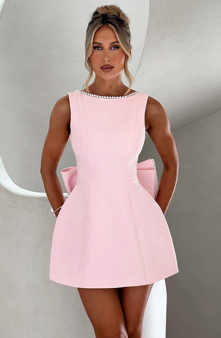 Wedding Guest A-Line Mini Dress with Pearl Trim for Women