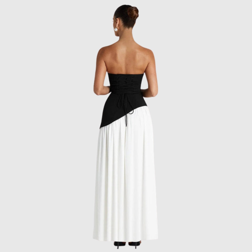 Lucinda | Women's Strapless Maxi Wedding Guest Dress with Scarf