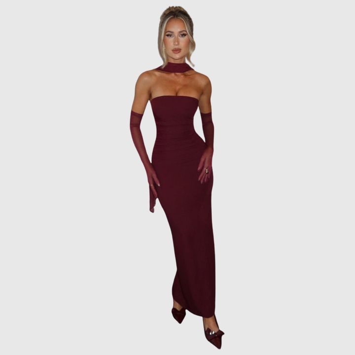 Djenna | Women's Strapless Maxi Wedding Guest Dress with Scarf