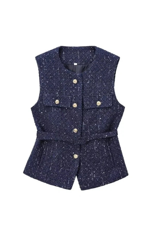 Minji Midnight Tweed Vest