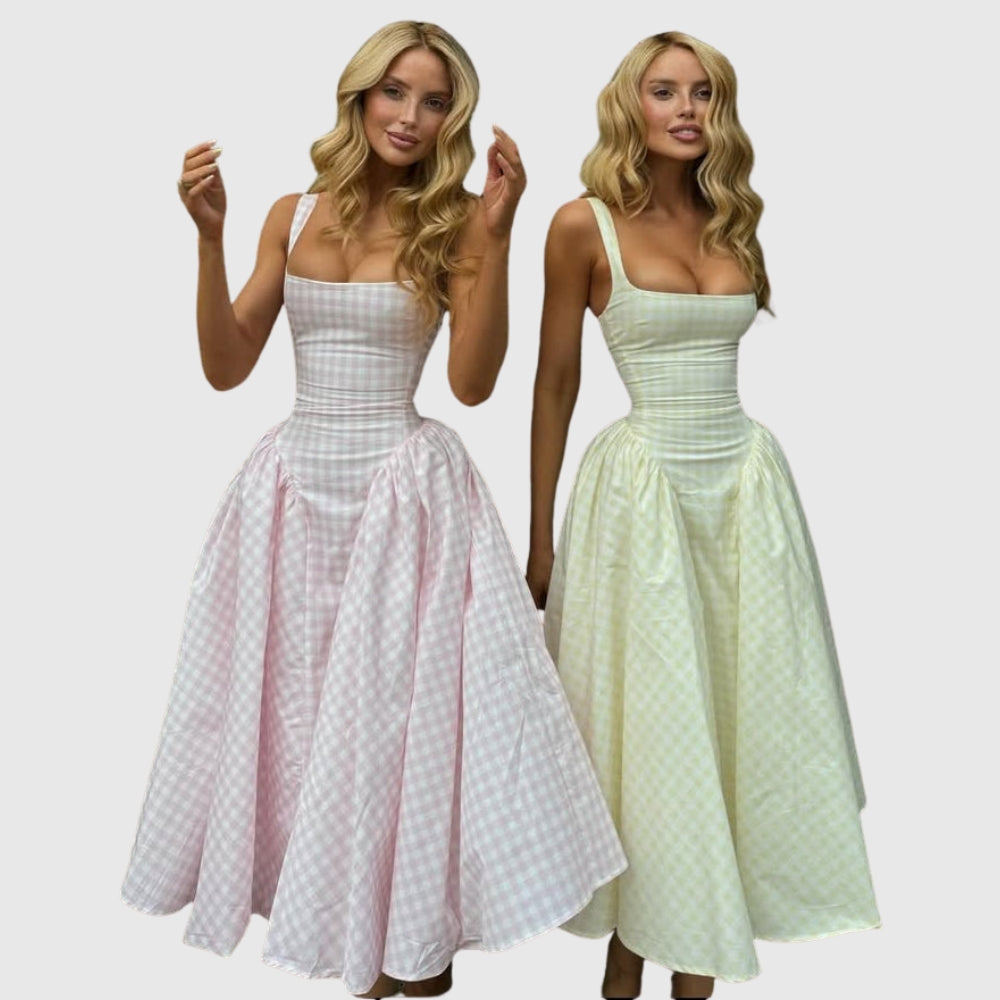 Kaydence | Women's Sleeveless Square-Neckline Gingham Midi Dress