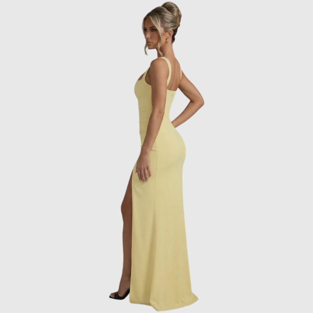 Women’s Elegant Bodycon Slip Maxi Dress with Leg Split and Open Back