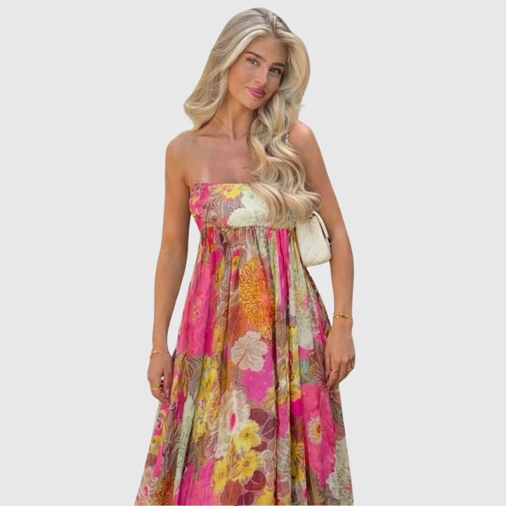 Maelynn | Women's Floral Strapless Maxi Summer Wedding Guest Dress