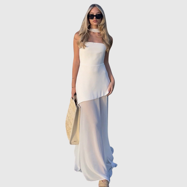Noella | Women's Strapless Maxi Wedding Guest Dress with Scarf