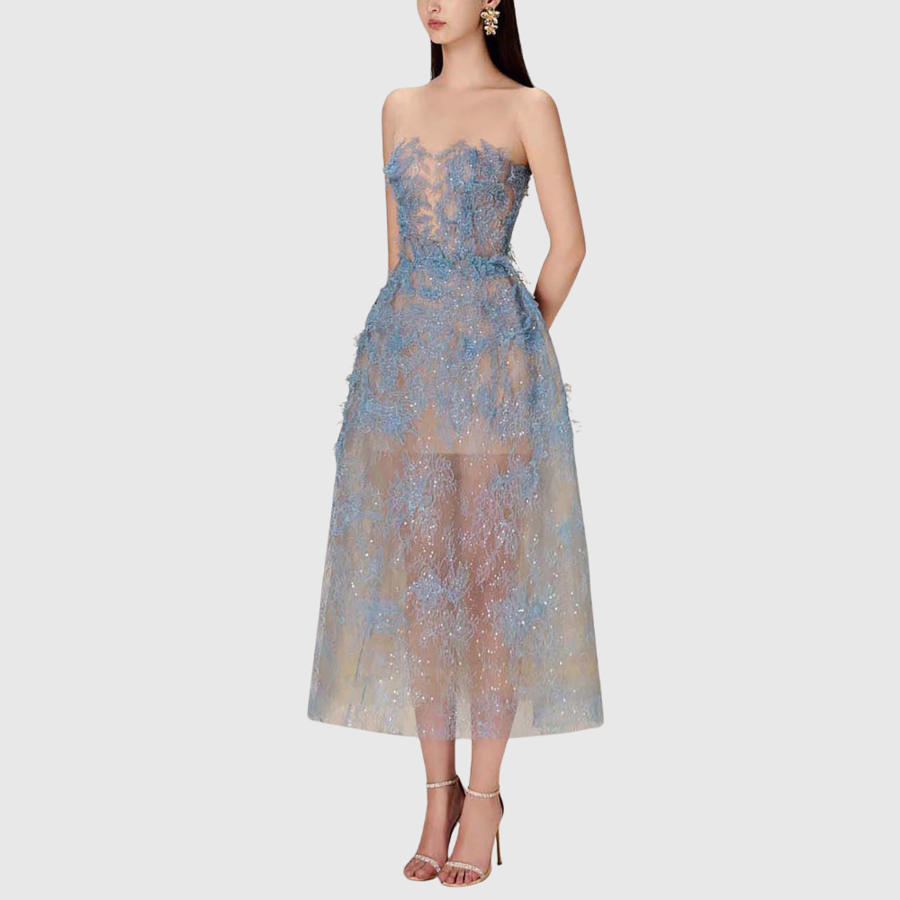 Joelle | Women's Floral Lace Embroidery Midi Prom Dress