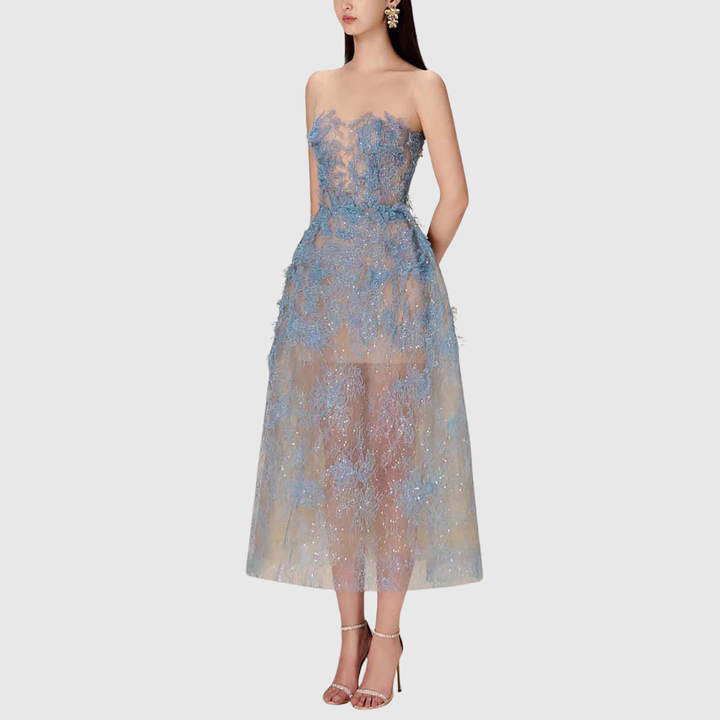 Joelle | Women's Floral Lace Embroidery Midi Prom Dress
