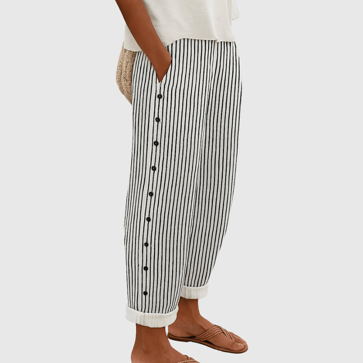 Sylvia | Stylish Striped Button Pants