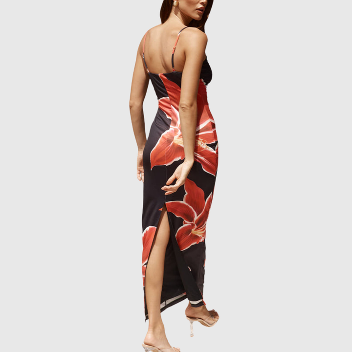 Abstract Unforgettable Floral Print Maxi Dress