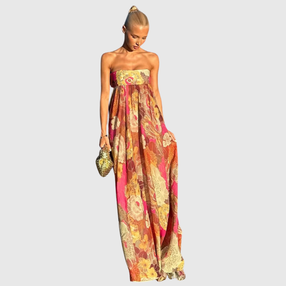 Maelynn | Women's Floral Strapless Maxi Summer Wedding Guest Dress