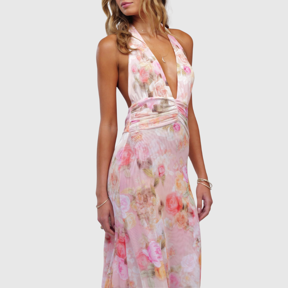 Ariadne | Women's Floral Deep V-Neck Maxi Wedding Guest Dress