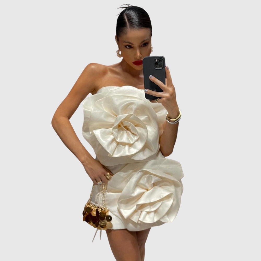 Anna | Women's Strapless Mini Dress with Flower Details