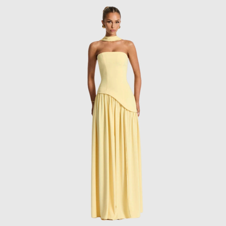 Lucinda | Women's Strapless Maxi Wedding Guest Dress with Scarf