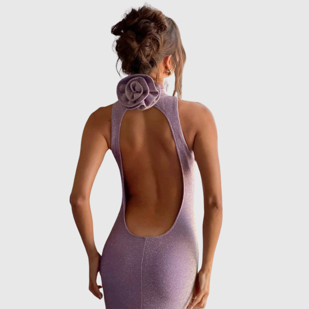 Kayleigh | Women's Sparkly Backless Floral Detail Maxi Prom Dress